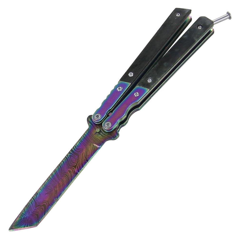 Rainbow Damascus Steel Butterfly Knife