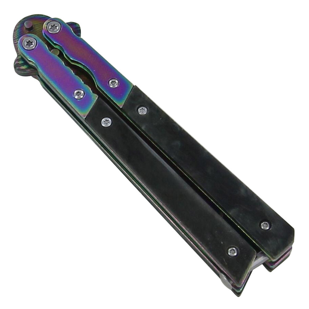 Rainbow Damascus Steel Butterfly Knife